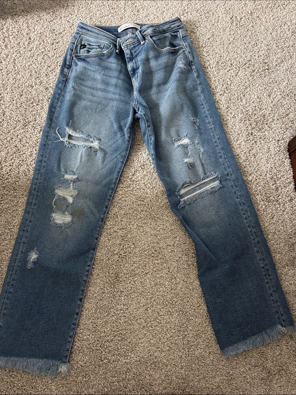 KanCan Men's Straight-Leg Distressed Jeans in Light Blue